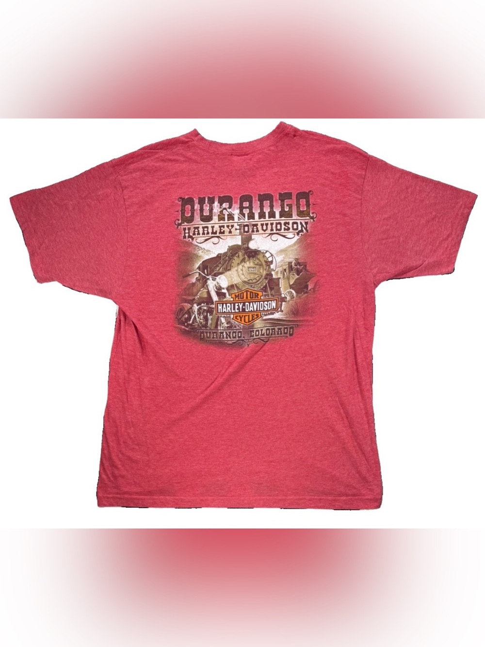 Harley Davidson Durango Colorado Train T Shirt Men's XL Red Biker Motorcycle